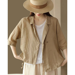 Áo khoác cardigan linen ngắn tay cổ vest một khuy cài - NU8922