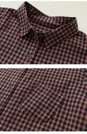 Áo sơ mi linen dài tay cổ đức túi lệch kẻ caro - NU10074