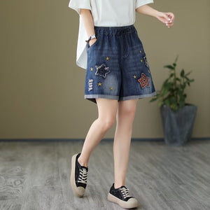 Quần sooc denim lưng thun thêu những ngôi sao - NU8955