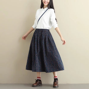 Chân váy chữ A retro lưng thun xếp ly in hoa liti - NU9880