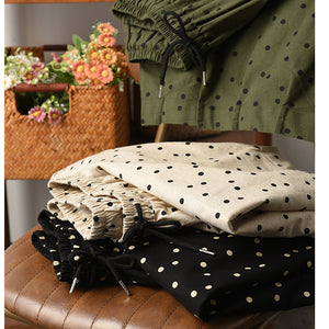 Chân váy linen chấm bi lưng thun dây rút - V075