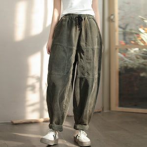 Quần baggy nhung lót lông lưng thun dây rút - Q085