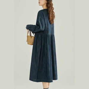 Đầm liền denim dài tay cổ trái tim khuy tròn - NU9793