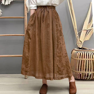 Chân váy linen lưng thun in hoa lá hai bên - NU10227