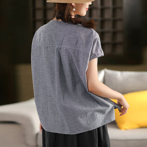 Áo sơ mi linen sát nách cổ tròn kiểu caro - A949