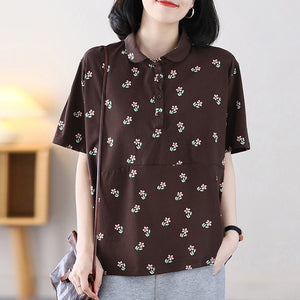 Áo T-shirt ngắn tay cổ pipi in hoa liti - NU8727