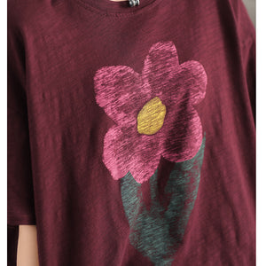 Áo T-shirt ngắn tay cổ tròn in bông hoa - A855