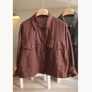 Áo khoác linen dài tay cổ đức hai túi lớn vạt bằng - NU9171