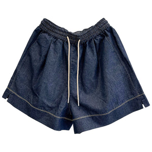 Quần sooc denim đơn sắc lưng thun dây rút một túi sau - NU8945