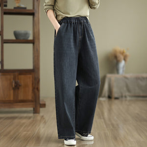 Quần baggy denim lưng thun hai túi sau bạc gối - Q190