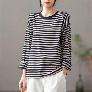 Áo T-shirt dài tay cổ tròn form dài kẻ sọc - A145