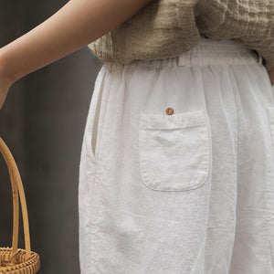 Quần baggy linen lưng thun dây rút một màu - NU8358