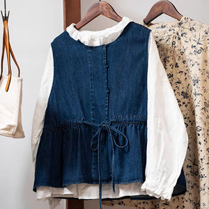 Áo khoác gile denim sát nách khuy tròn - NU10311