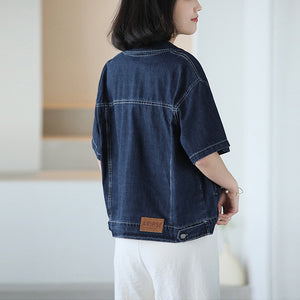 Áo sơ mi denim ngắn tay cổ đức - NU10328