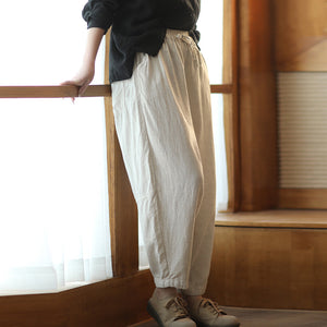 Quần baggy linen lưng thun dây rút ống côn đơn sắc - Q119