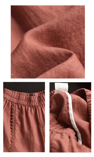 Quần baggy linen lửng thêu ren ống bo - Q253