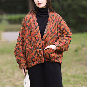 Áo khoác retro dài tay cổ V hoa văn đuôi công - NU9391