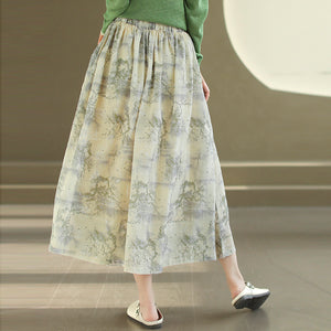 Chân váy linen lưng thun hai lớp in hoa lá - NU10246