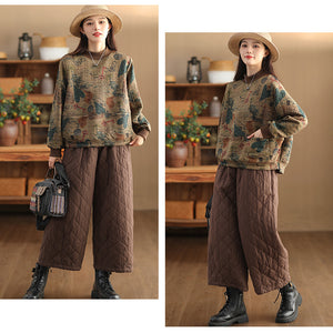 Áo T-shirt dài tay cổ tròn in hoa văn retro túi vuông - NU9414