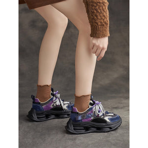 Giày da Sneaker retro sắc màu cột dây để bằng - OD1986
