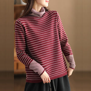 Áo T-shirt dài tay dệt kim cổ lọ kẻ sọc - A576