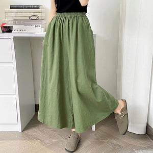 Quần baggy linen lưng thun ống rộng đơn sắc - NU10195