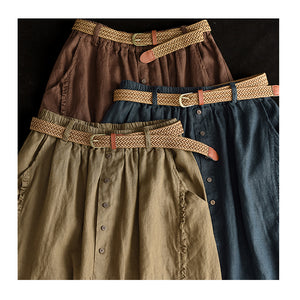 Chân váy linen lưng thun kiểu năm khuy - NU8809