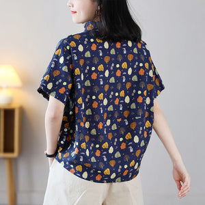 Áo sơ mi ngắn tay cổ đức in hoa lá retro khuy vạt - NU8845