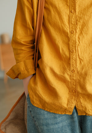 Áo sơ mi linen dài tay cổ đức đơn sắc - NU9726