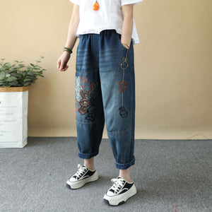 Quần baggy denim lửng thêu những chú thỏ - Q235