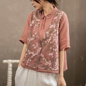 Áo sơ mi linen ngắn tay cổ đức kiểu phối gile - A741
