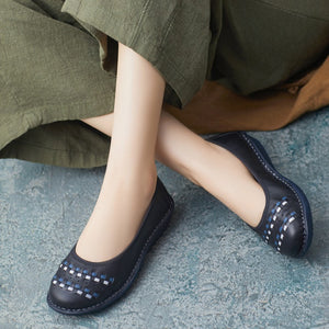 Giày da morigirl retro đế bằng đan caro - OD2250