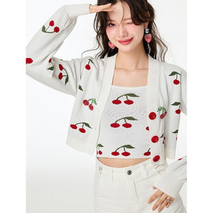 Áo khoác len croptop dài tay thêu quả cherry - NU9462