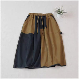Chân váy retro lưng thun dây rút hai mảng màu - NU9755