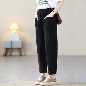 Quần baggy linen lưng thun hai túi vuông xếp ly - NU8777