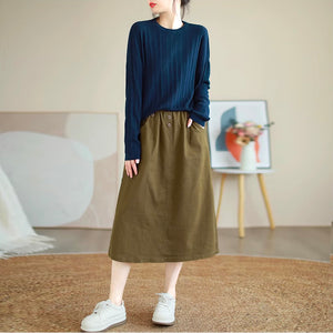 Chân váy retro lưng thun đính khuy kiểu xẻ tà sau - NU9072