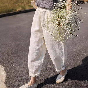 Quần baggy linen lưng thun hai túi chéo tua rua - NU10211