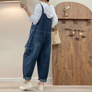 Quần baggy yếm denim túi nắp tam giác - NU9790