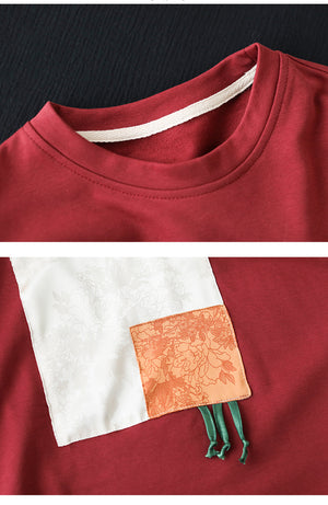 Áo T-shirt ngắn tay cổ tròn hoa văn ô vuông - NU10117