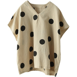 Áo T-shirt linen ngắn tay cổ V chấm bi - NU8683