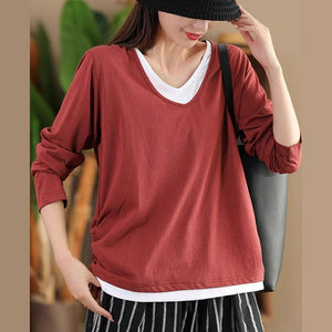 Áo T-shirt dài tay cổ V eo kiểu may bo - A172