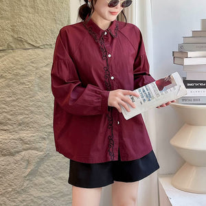 Áo sơ mi linen dài tay cổ đức thêu bo viền - NU9857