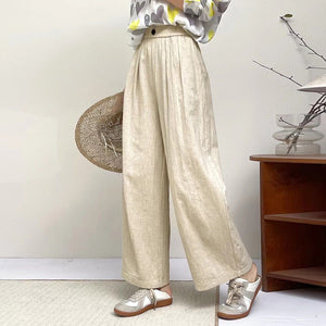 Quần baggy linen lưng thun ống rộng đính khuy - NU9818