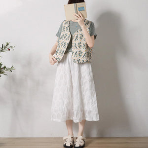 Áo khoác linen gile sát nách cổ V thêu những bông cúc họa mi - OD1748