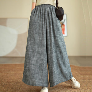 Quần baggy linen lưng thun ống rộng hai túi chéo retro - Q217