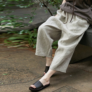 Quần baggy linen lưng thun dây rút ống suông - NU9977