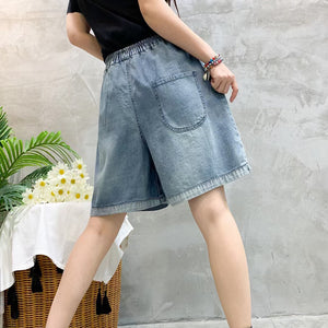 Quần sooc denim lưng thun đính cô bé đội mũ - NU8826