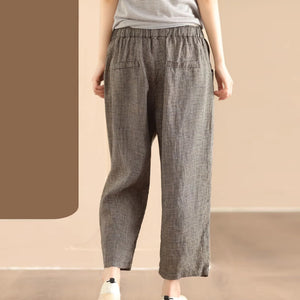 Quần baggy linen lửng kẻ sọc caro hai túi chéo - Q178