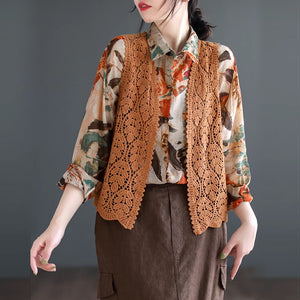 Áo khoác len cardigan sát nách cổ V đan những chiếc lá - NU9239