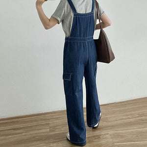 Quần baggy yếm denim chiết eo ống đứng - NU10373